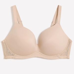 Deesse Plunge Bra Women's Size 40B Lace Smooth Plus Neutral Blush Nude Lingerie